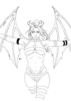 a drawing of a woman with horns and wings