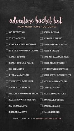 the adventure bucket list on a blackboard