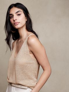 Costa Linen-Blend Tank | Banana Republic Top Banana, Viscose Rayon, Luxury Linen, Chic Me, Tan Color, The Chic, Linen Blend, Banana Republic, Loose Fitting