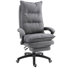 an office chair with a reclining seat and foot rest on top of the base