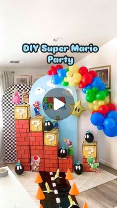 an image of a mario birthday party with balloons