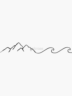 a black and white drawing of mountains on a white background with the word mountain written in cursive writing