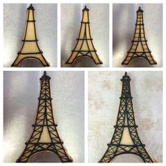 four different views of the eiffel tower made out of stained glass and metal