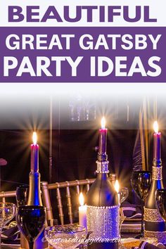 How To Throw A Fabulous Great Gatsby Themed Party | Great Gatsby Party 20s New Years Party, Great Gatsby Centerpiece Ideas Diy, 1920s Party Ideas Decoration, Speakeasy Party Favors, Speakeasy Bridal Shower Ideas, Great Gatsby Table Setting, Great Gatsby Bridal Shower Ideas, 1920s Bridal Shower Ideas, Great Gatsby Table Decor