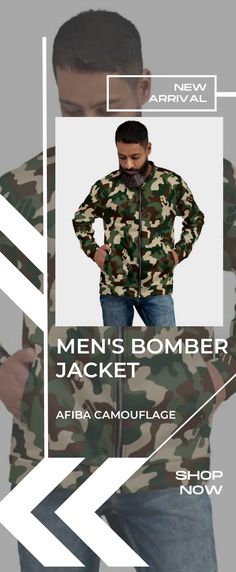 AFIBA Camouflage Men's Bomber Jacket. Add a little zing to your wardrobe with this vibrant All-Over Print Bomber Jacket. • 100% polyester • Fabric weight: 6.49 oz/yd² (220 g/m²), weight may vary by 5% • Brushed fleece fabric inside • Unisex fit • Overlock seams • Sturdy neck tape • Silver YKK zipper • 2 self-fabric pockets • Blank product components sourced from the US and China 😀For more collection, click link on the image. #afiba #afibacamo #afibacamouflage #menscamojacket #camojacket #camo Looks Great