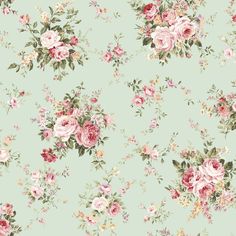 a floral wallpaper with pink roses and green leaves