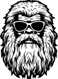 a black and white drawing of a beard with sunglasses on it's face,