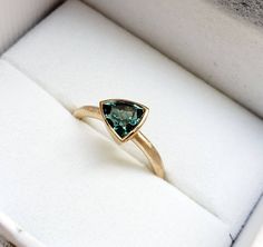 Montana Sapphire Ring, Trillion Cut, Blue Sapphire, Solid Gold Ring, Engagement Ring, Gift for Her, 10k 14k 18k - Etsy Triangle Sapphire Ring, Triangle Stone Ring, Gold Ring Engagement, Montana Sapphire Ring, Solid Gold Ring, Montana Sapphire, Solid Gold Rings, Green Sapphire, Ring Engagement