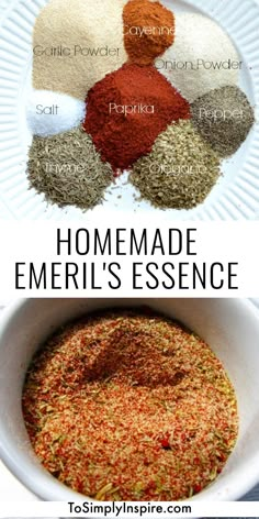 the ingredients for homemade emeri's essene in a white bowl on top of a