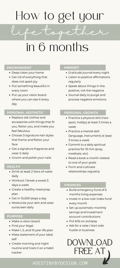 How to get your life together in 6 months, that girl checklist, change your life, reinvent yourself checklist, get your life together, aesthetic checklist, how to stay organized, organize your home, goals, clean girl aesthetic, that girl morning routine, that girl night routine, gratitude, manifestation Get Your Life Together, Studera Motivation, Self Help Skills, Writing Therapy, Personal Improvement, Get Your Life