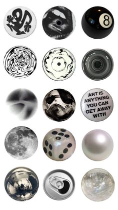 several different types of buttons with black and white designs on them, all in the same circle