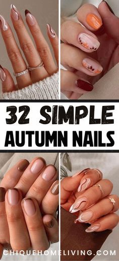 Fall Acrylic Nails Ideas Almond, Fall Nails Neutral Design, November Nails Gel Short, Easy Autumn Nail Art, Fall Nails With Stickers, Fall Nails Dipping Powder, Cute Fall Simple Nails, Short Nails For Autumn, Clear Fall Nail Designs