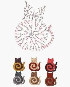 crochet pattern for cats sitting in front of a white background