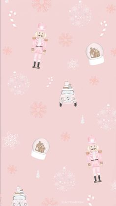 a pink wallpaper with an image of a person in a car and snowflakes