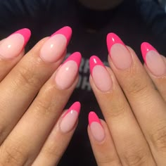 Trendy Nails Ideas, Almond Acrylic Nails Designs, Pink Tip Nails, Retro Nails, Cute Simple Nails, Girly Acrylic Nails