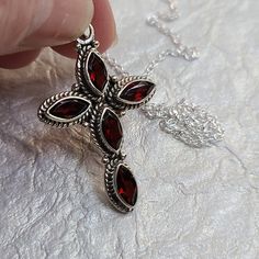 Red Garnet Exclusive Cross Sterling Silver-Religious Cross Pendant Material : Red Garnet, Sterling Silver Dimension: 3.7 Mm X 2.5 Mm New Without Tag Cheap Red Cross Necklace, Adjustable Red Cross Necklace, Elegant Red Cross Pendant Jewelry, Vintage Red Cross Jewelry, Handmade Red Crucifix Jewelry, Religious Cross, Cross Jewelry, Silver Cross, Red Garnet