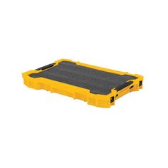 a yellow and black plastic tray with foam on the bottom, for use as a storage container