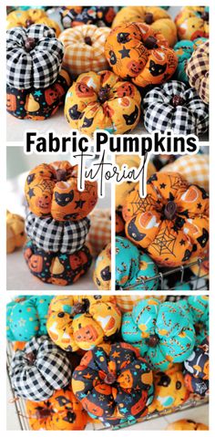 fabric pumpkins are stacked on top of each other