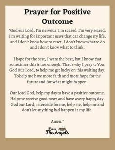 a prayer card with the words prayer for positive