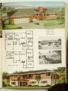 an open book showing plans and pictures of houses