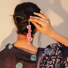 Wooden Hair Stick Pink And Off White at Kamakhyaa by Ikriit'm. This item is Accessories, Cotton Yarn, Hair Accessory, Ikriit'm, Off White, Pink, Wood Wooden Hair Sticks Diy, Hair Styke, Hair Stick Styles, Hair Tassels, Crochet Ponytail, Hair Decor, Desi Vibes, Be A Queen, Crochet Stitches Guide