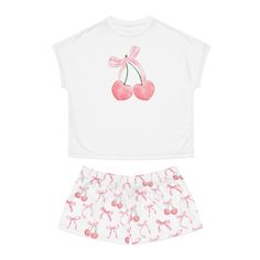 We are loving our latest pink bow coquette pajama set! These cute balletcore pajamas are so great as gifts or everyday! They would even be great for bridesmaids or a bachelorette party! D E T A I L S * Material: 95% polyester, 5% spandex * Relaxed fit S I Z I N G * Sizing runs true to size * Please see size guide in last listing photo for all measurements and information S H I P P I N G * T I M E S * Our items are individually made with love for each of our buyers. Processing time is 2-5 busines Cheap Pink Cotton Pajama Shorts, Cheap Pink Pajama Shorts For Daywear, Cheap Disney Sleepwear For Pajama Party, Cheap White Pajama Shorts For Sleepover, Coquette Thermal Heart Pajamas, Cheap Pink Summer Sleepwear, Cheap Pink Sleepwear, Cheap Pink Women's Sleepwear, Cheap Pink Spring Sleepwear