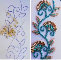 two pictures side by side, one with beads and the other with bead work