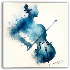 a watercolor painting of a violin player with his back turned to the camera,