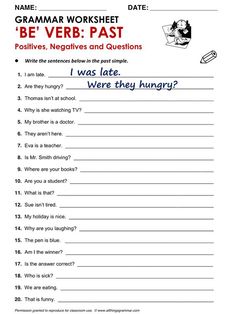 a printable worksheet for verbs and questions to be used in the classroom