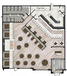 a floor plan for a restaurant with tables and chairs