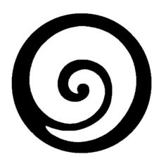 a black and white image of a spiral in the middle of a circular shape on a white background