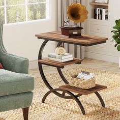 a living room scene with focus on the end table