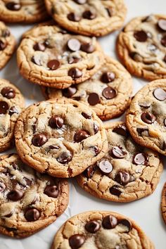 chocolate chip cookies are arranged on a plate