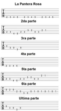 the guitar tabs are labeled in spanish and english, with different symbols on them