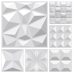 six different angles of white origami paper, each with an individual's own geometric design