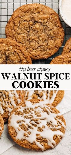 the best chewy walnut spice cookies with white icing on top and in front