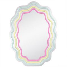 a round mirror with multicolored lines on the edges and a circular frame in the middle