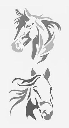 two horse head stencils are shown in grey on a white background, one is black and the other is gray