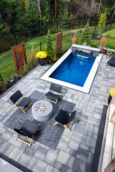 pool deck ideas Poolside Landscaping, Fire Bowls