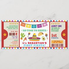 a ticket for a fiesta themed birthday party