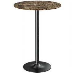 a round table with a metal base and a marble top on an isolated white background