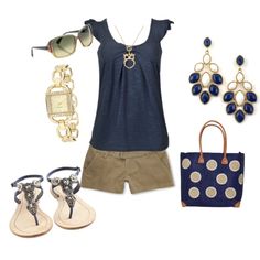 navy and tan Skirt Diy, Mode Tips, Look Plus Size, Summer Shorts Outfits, Maxi Skirt Outfits, Outfits Polyvore, Outfit Combinations, Spring Summer Outfits