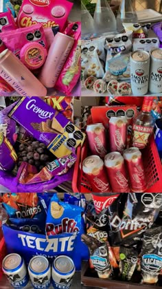 an assortment of snacks and condiments on display