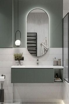 a bathroom with a sink, mirror and towel rack