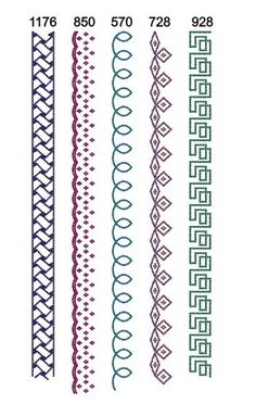 some different types of stitching designs on a white background, with the numbers 1 - 6