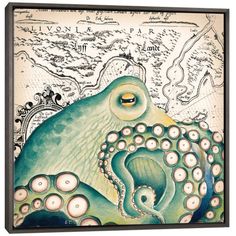 an octopus is depicted in this art print