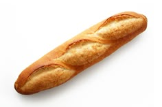 a long loaf of bread sitting on top of a white table