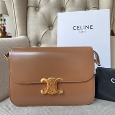 Follow Me On My Instagram Page @Melstinycloset2.0 For More Designer Deals! Includes Box And Dustbag 9 X 6 X 2 In (22 X 15.5 X 6 Cm) Calfskin Lambskin Lining Gold Finishing Cross-Body And Shoulder Carry Triomphe Metallic Closure Three Inner Compartments One Inner Zipped Pocket One Inner Flat Pocket Adjustable Strap With A Minimum Drop 18 In (44 Cm) And Maximum Drop 20 In (51 Cm) Celine Triomphe Bag, Celine Purse, Triomphe Bag, Celine Triomphe, Dream Bag, Celine Handbags, Celine Bags, Celine Bag, Brown Bags