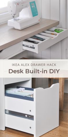 the ikea alex drawer hack desk built - in diy is great for sewing