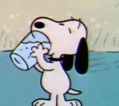 a cartoon dog drinking water from a bottle